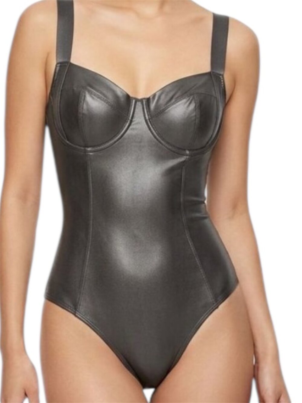 TA3 Lifty Pewter Underwire Sculpting Lace-Up Back Corset Swimsuit - S Short D/DD